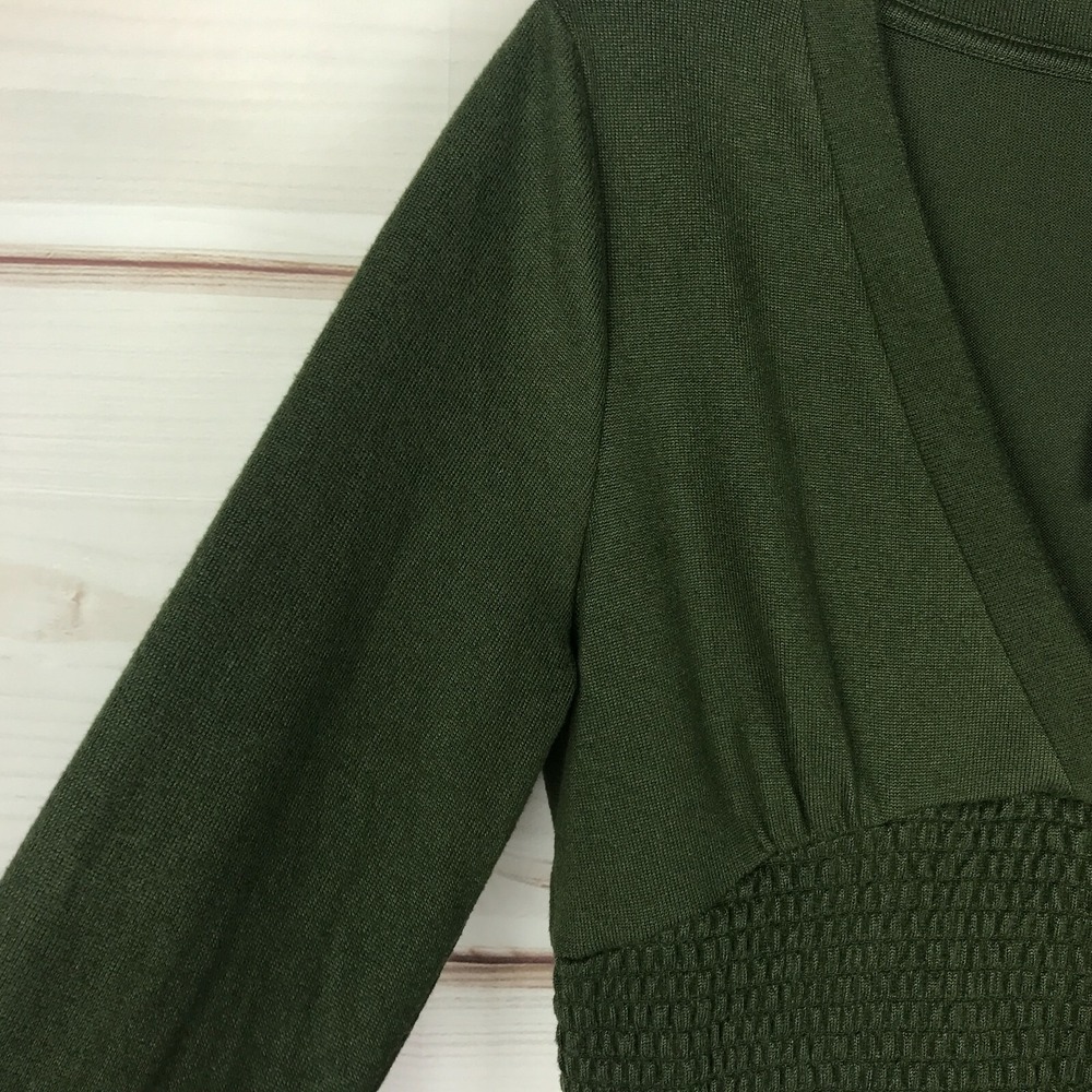 Freshman Top Juniors XL Womens Smocked Long Sleeve V-Neck Green Blouse Pullover - Picture 6 of 8